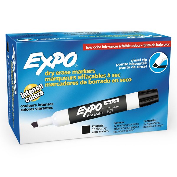 Expo Expo® Low Odor Dry Erase Marker, Chisel Tip, Black, PK12 SAN80001